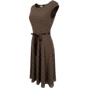Positive Attitude Brown Polka Dot Dress Fit Flare Sleeveless Tie Fall Size 8
